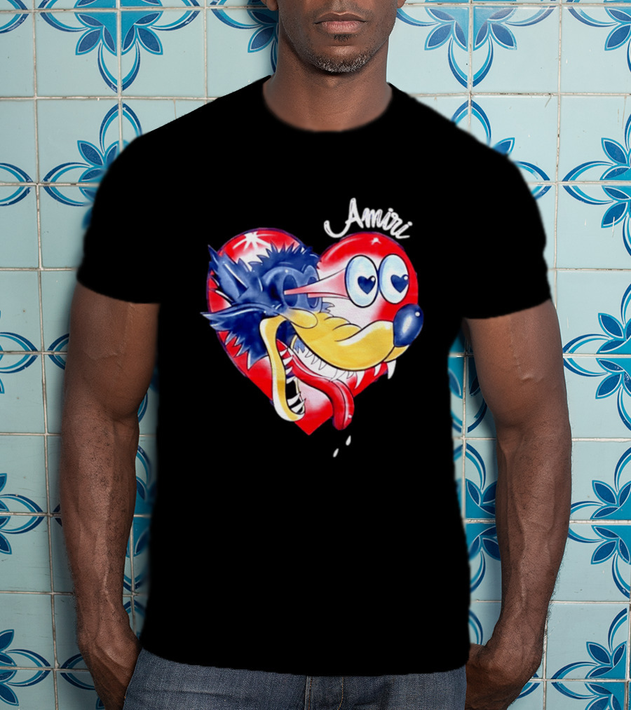 Heart Wolf Amiri Iconic Pop Art Style Fusion T-Shirt