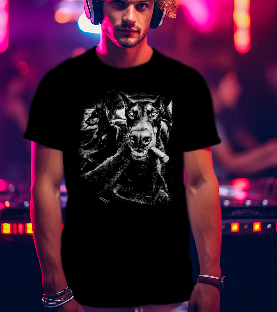 Doberman Dogs In Car Smoking Cigars Relaxing Retro Vibes T-Shirt