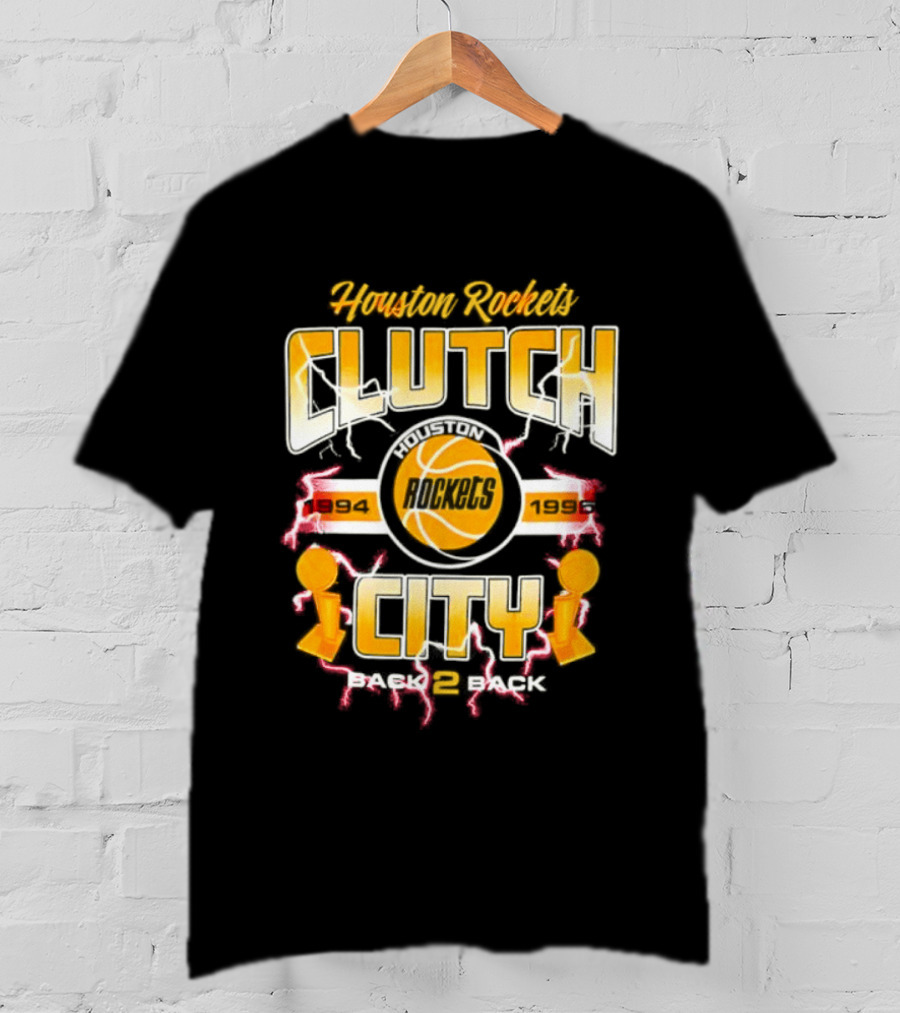 Houston Rockets Clutch City Back 2 Back 1994 1995 Basketball Trophy Champions T-Shirt
