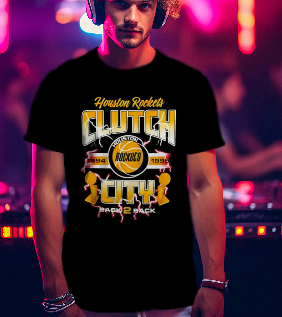 Houston Rockets Clutch City Back 2 Back 1994 1995 Basketball Trophy Champions T-Shirt