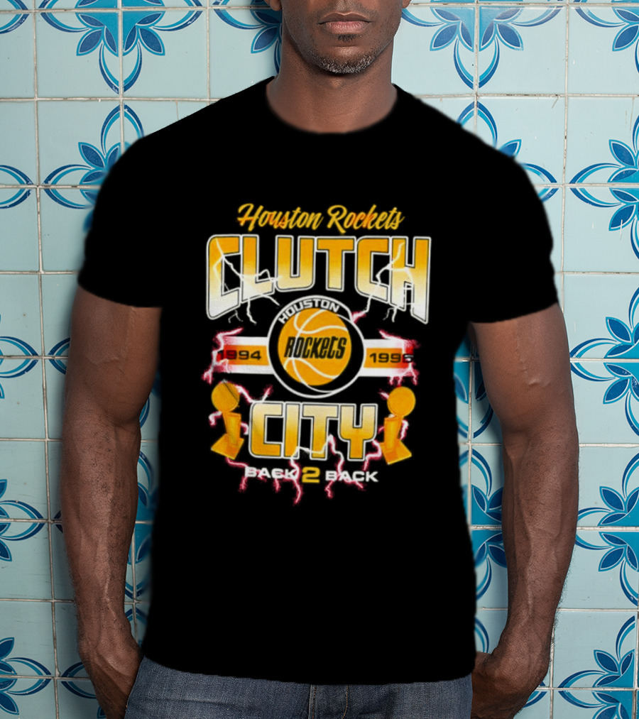 Houston Rockets Clutch City Back 2 Back 1994 1995 Basketball Trophy Champions T-Shirt