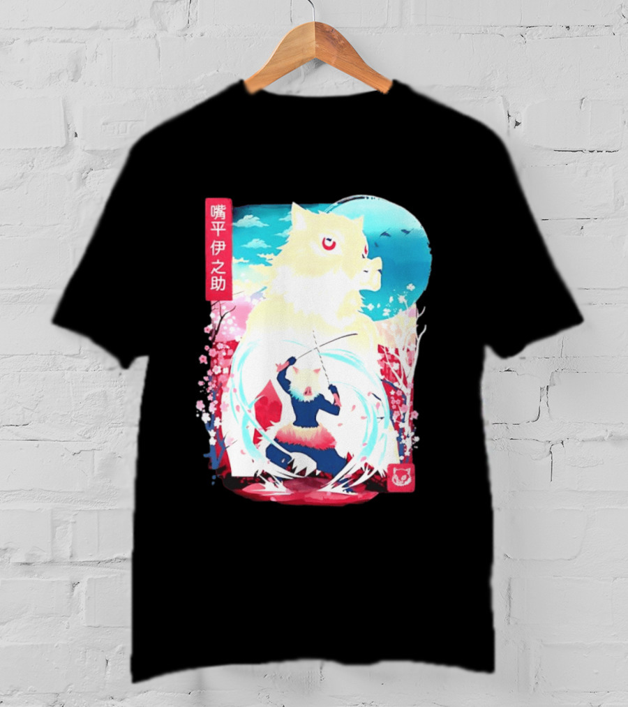 Inosuke Hashibira Boar Head Demon Slayer Anime Cherry Blossom Scene T-Shirt