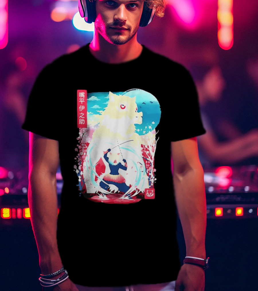 Inosuke Hashibira Boar Head Demon Slayer Anime Cherry Blossom Scene T-Shirt