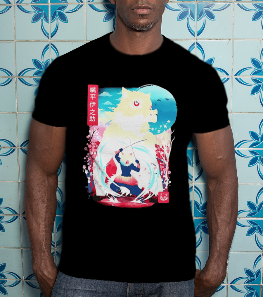 Inosuke Hashibira Boar Head Demon Slayer Anime Cherry Blossom Scene T-Shirt