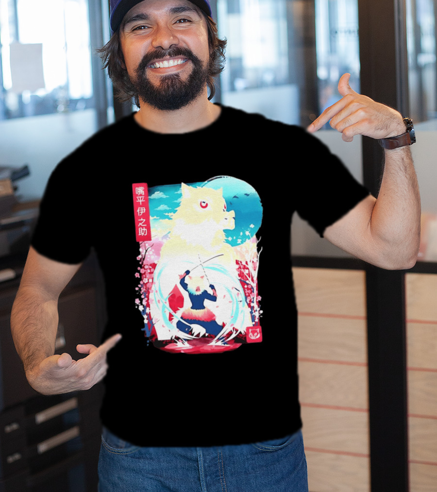 Inosuke Hashibira Boar Head Demon Slayer Anime Cherry Blossom Scene T-Shirt