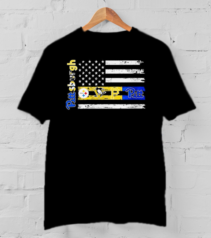 Pittsburgh Steelers Penguins Pirates Pitt American Flag T-Shirt