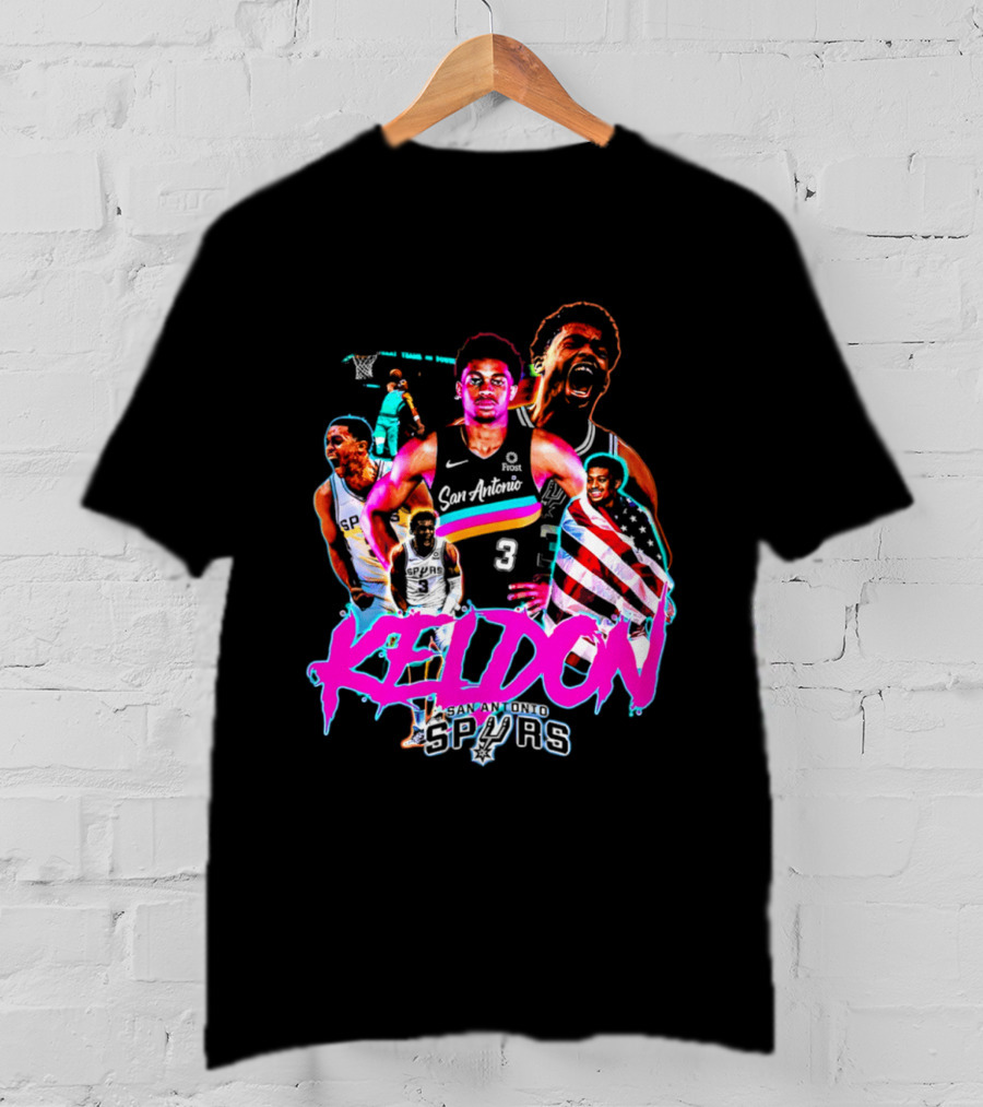 San Antonio Spurs Keldon Johnson Collage Vibrant Basketball Player T-Shirt