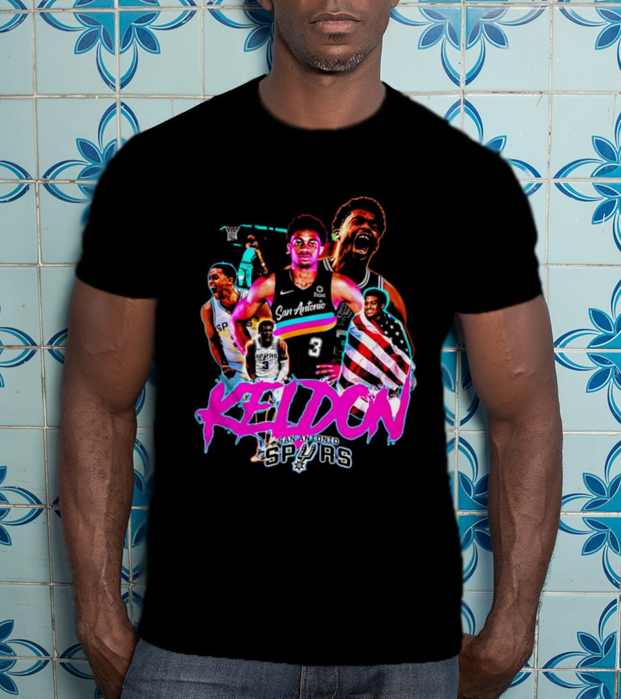 San Antonio Spurs Keldon Johnson Collage Vibrant Basketball Player T-Shirt