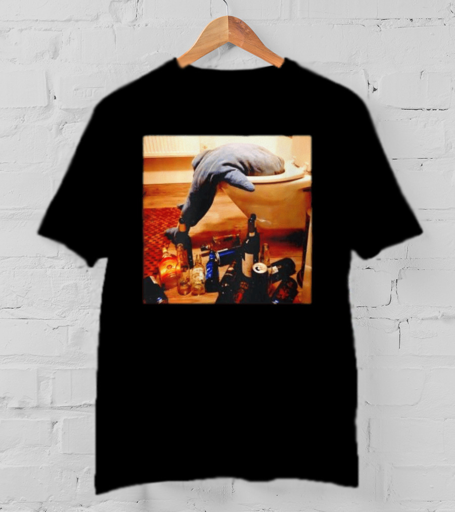 Shark Over Toilet With Alcohol Bottles Party Aftermath T-Shirt