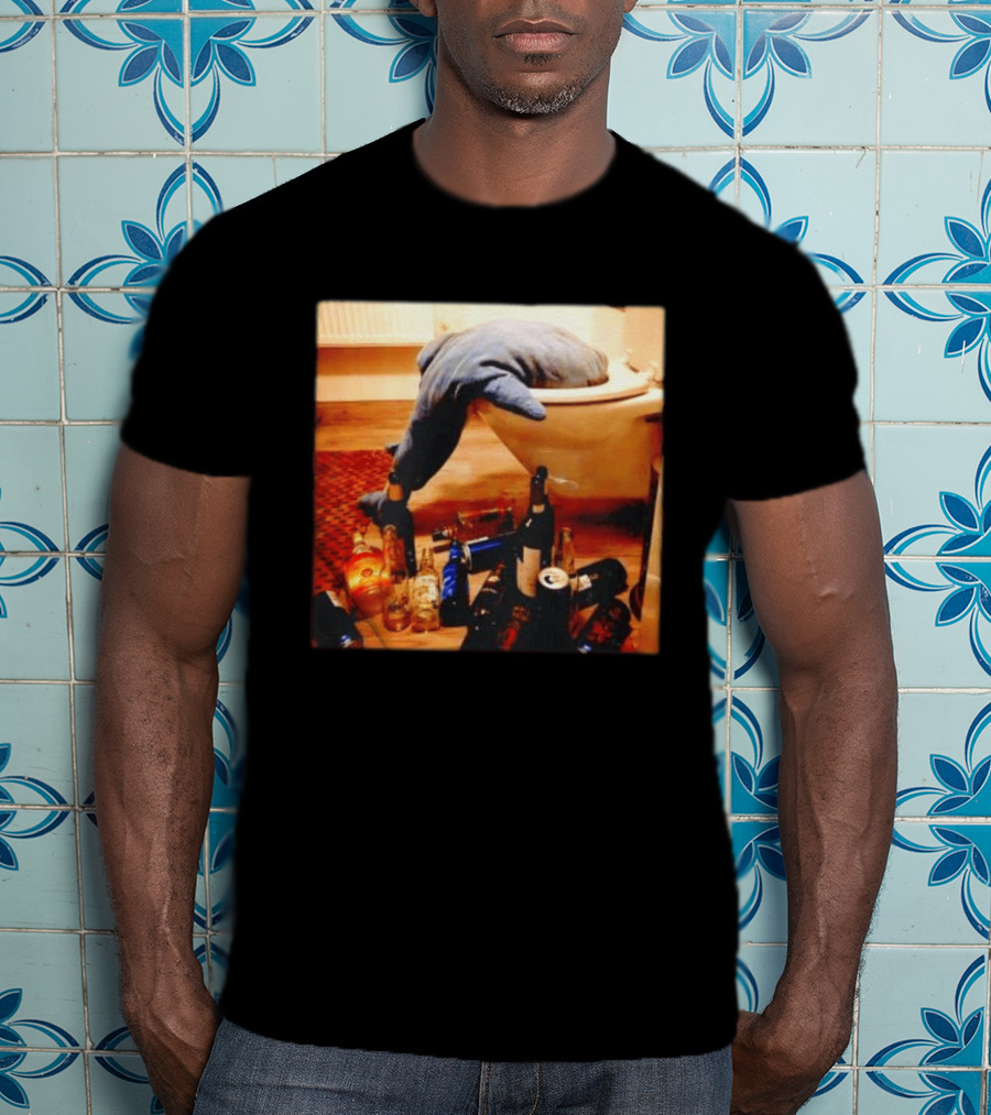 Shark Over Toilet With Alcohol Bottles Party Aftermath T-Shirt