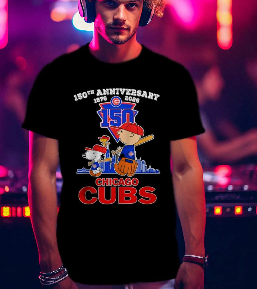 Snoopy Charlie Brown Woodstock Chicago Cubs 150th Anniversary 1876 2026 MLB 150 T-Shirt
