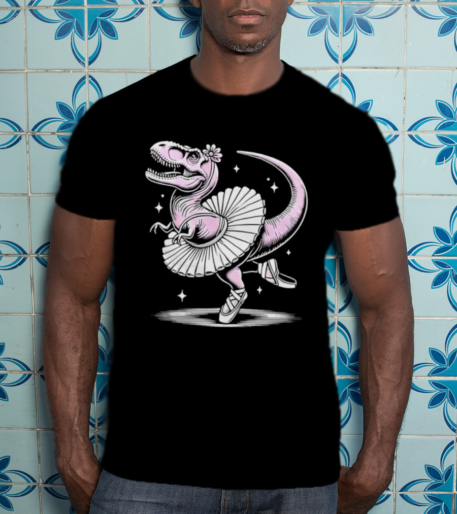 Tyrannosaurus Rex Pink Ballerina Tutu Pointe Shoes Dancing T-Shirt