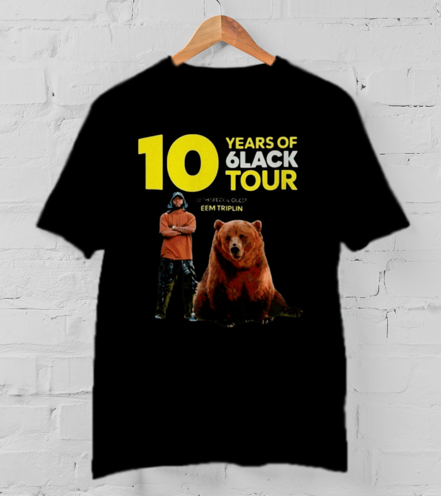 10 Years Of 6lack Tour Eem Triplin Brown Bear T-Shirt