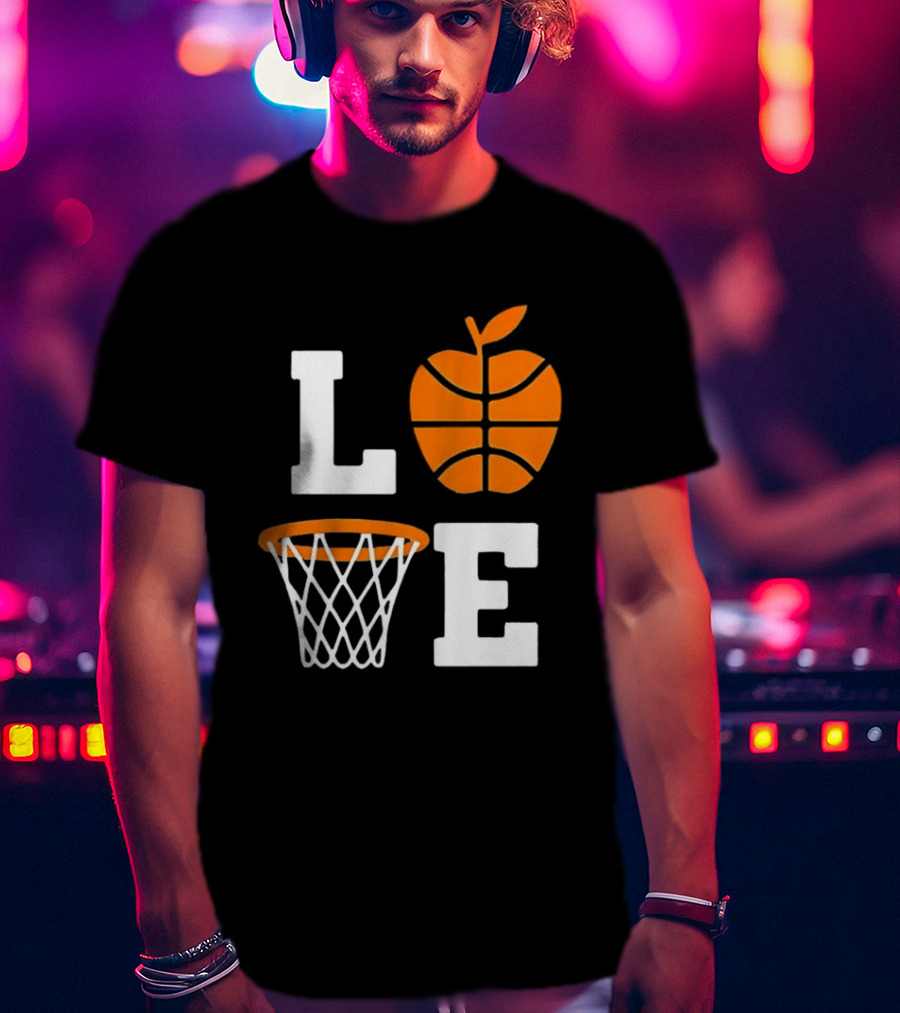 Love Apple Basketball Net Coach Teacher Player School Court Gameday T-Shirt