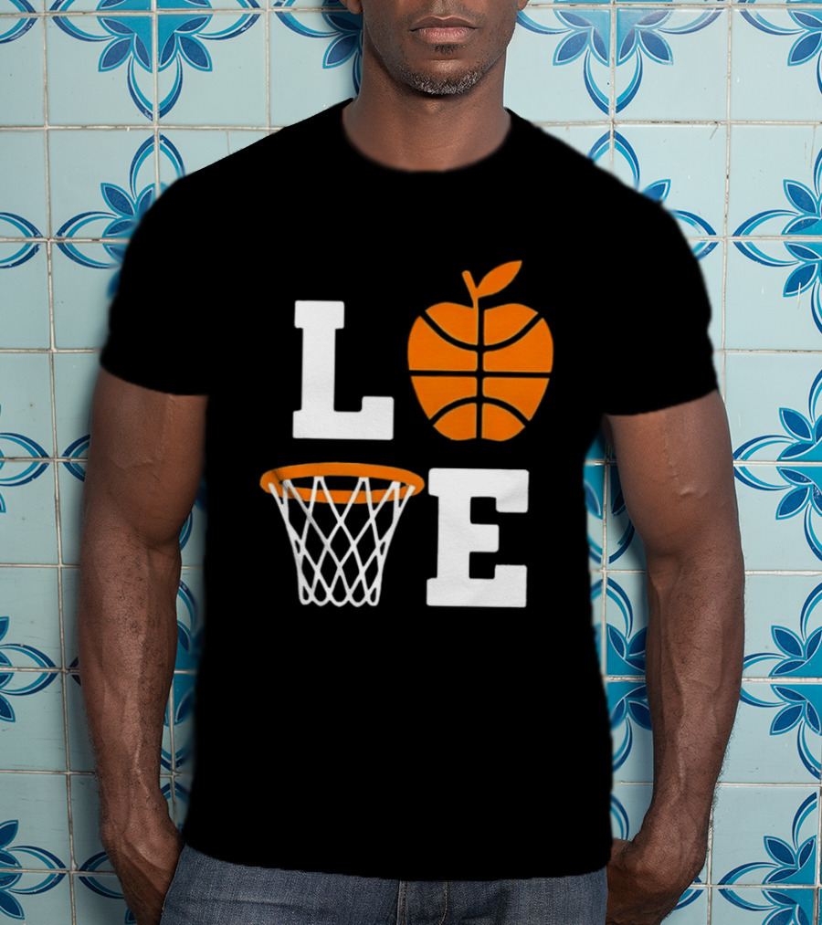Love Apple Basketball Net Coach Teacher Player School Court Gameday T-Shirt