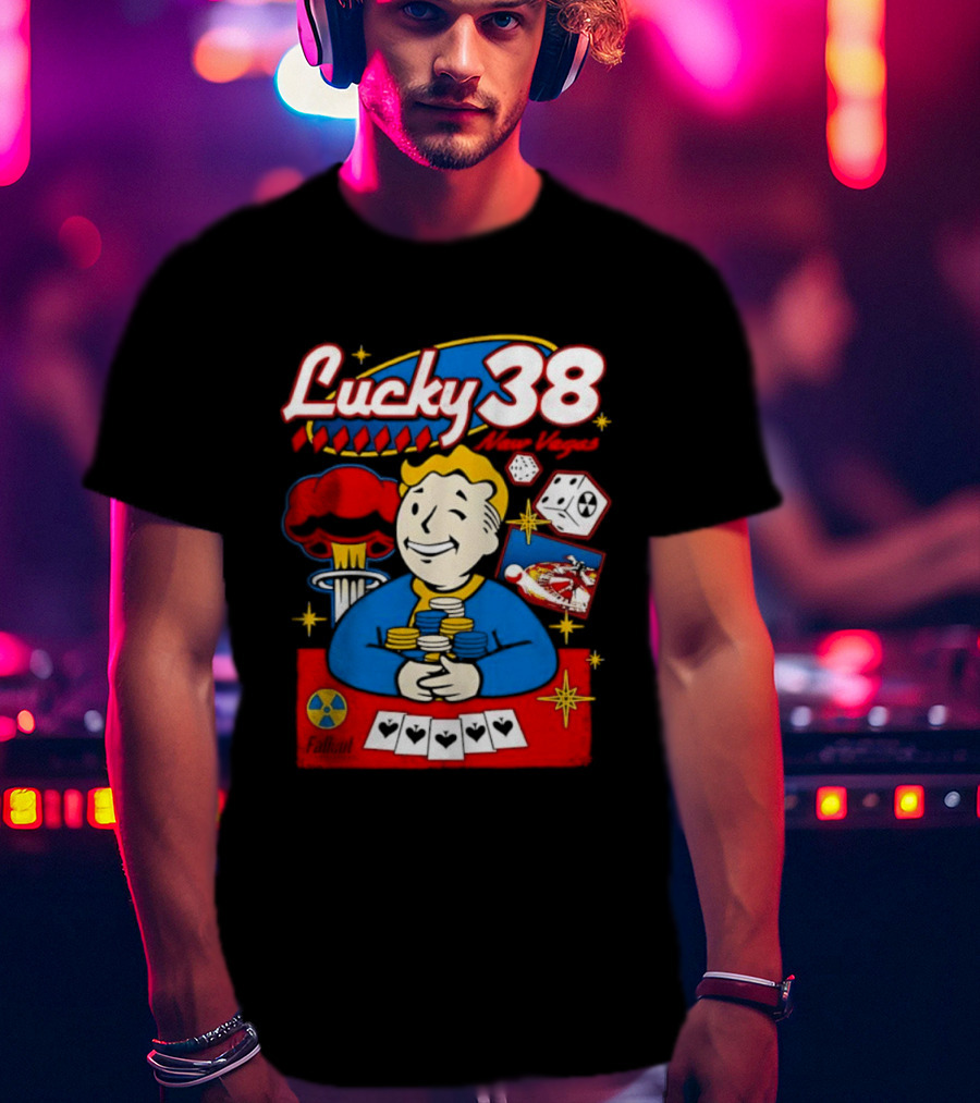 Lucky 38 New Vegas Vault Boy Poker Explosion T-Shirt