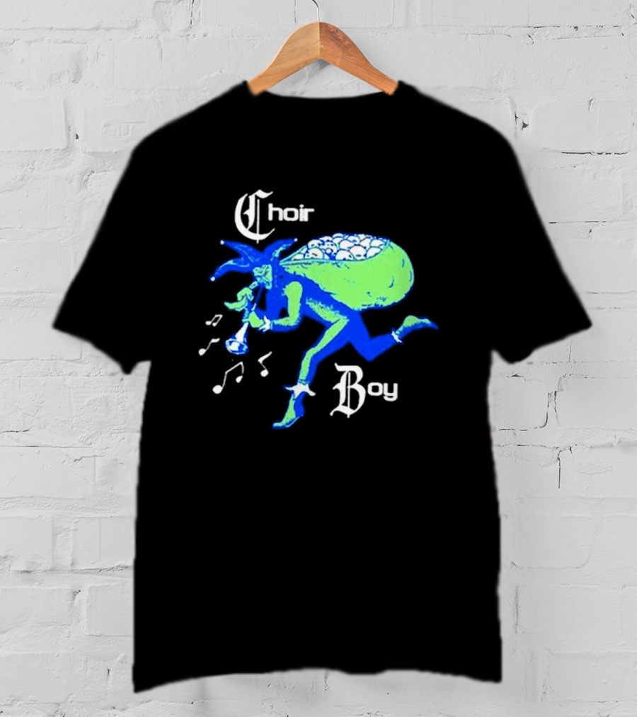 Choir Boy Running Jester With Bag Of Bones And Musical Notes T-Shirt