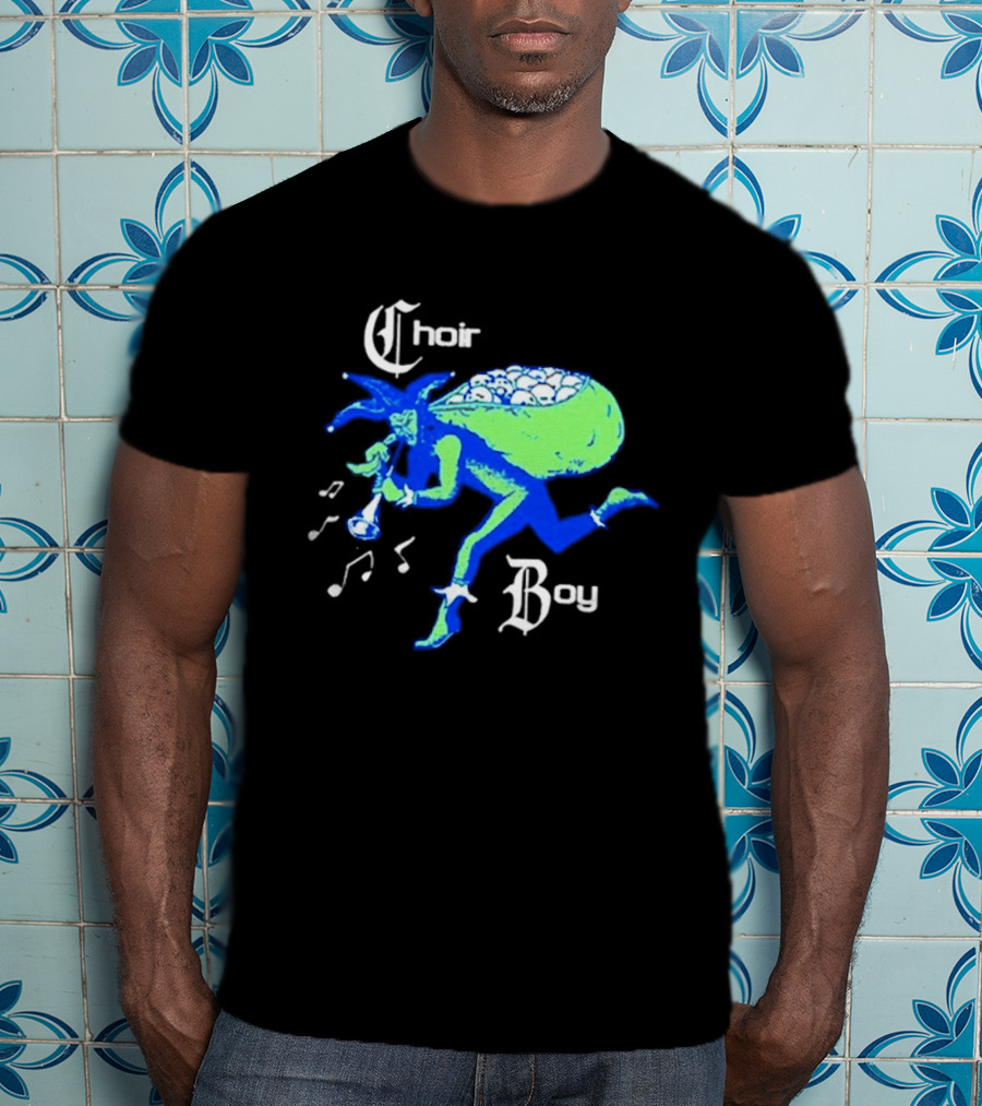 Choir Boy Running Jester With Bag Of Bones And Musical Notes T-Shirt