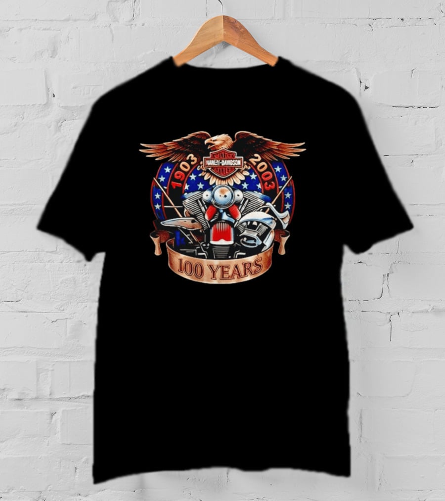 Harley Davidson 1903 2003 100 Years Eagle Engine Stars T-Shirt