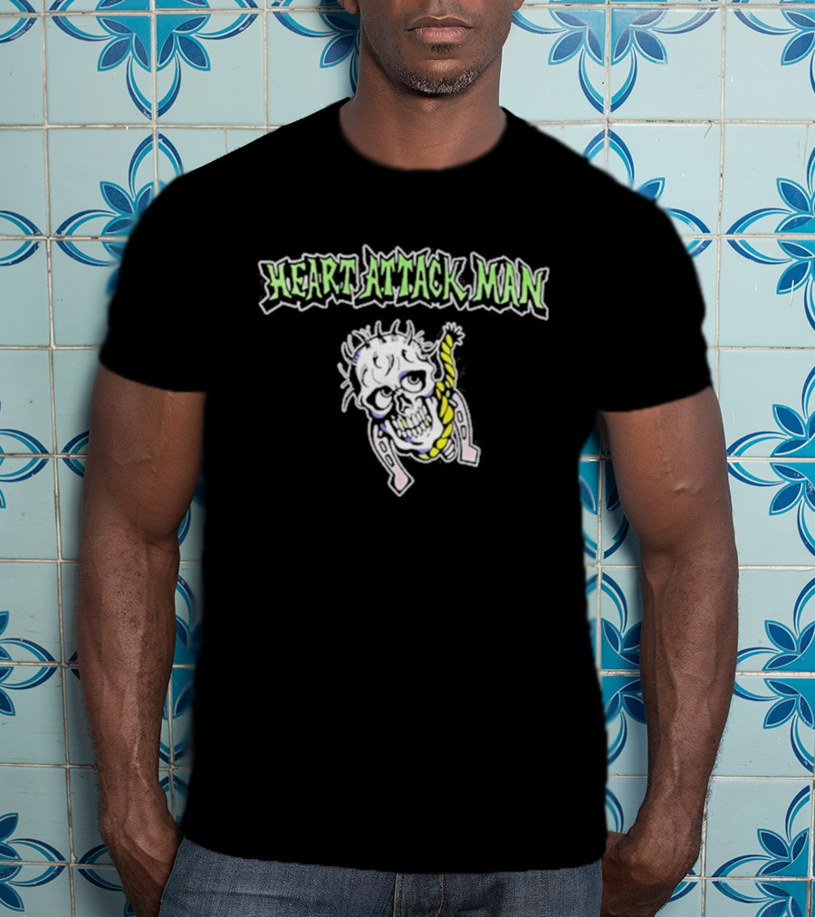 Heart Attack Man Skull Noose Pale Green Text Yellow Rope T-Shirt