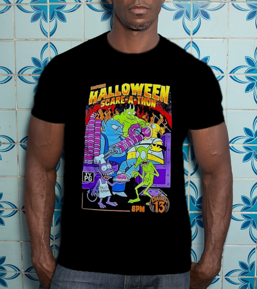 Simpsons Halloween Scare A Thon TV PG 8PM Channel 13 Hell's Kitchen Monsters And Aliens T-Shirt