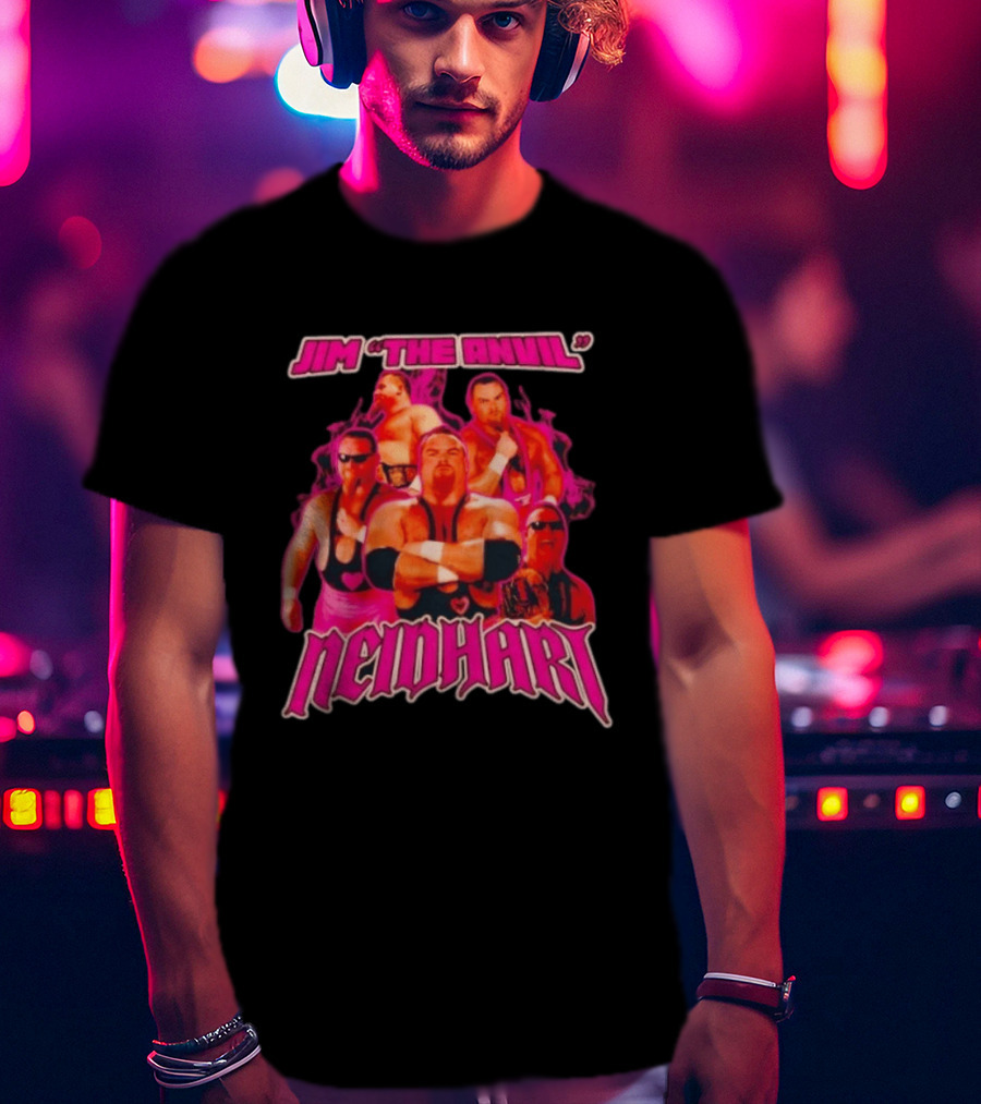 Jim Neidhart The Anvil Wrestler Pink Collage Neidhart T-Shirt