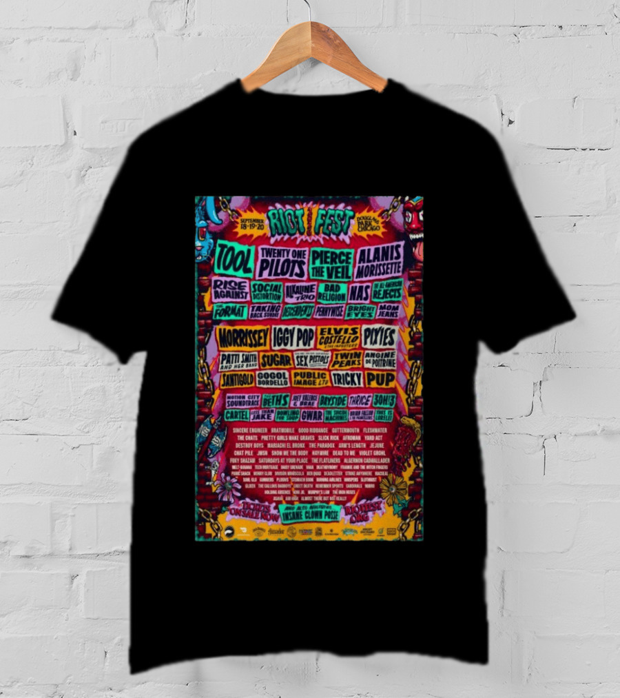 Riot Fest 2026 Lineup Featuring Tool Nine Inch Nails Iggy Pop Pixies Chicago T-Shirt