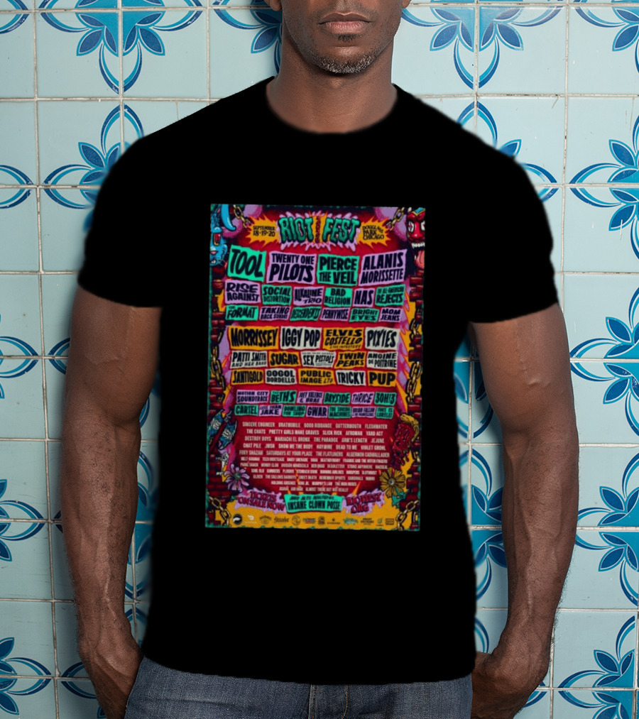 Riot Fest 2026 Lineup Featuring Tool Nine Inch Nails Iggy Pop Pixies Chicago T-Shirt