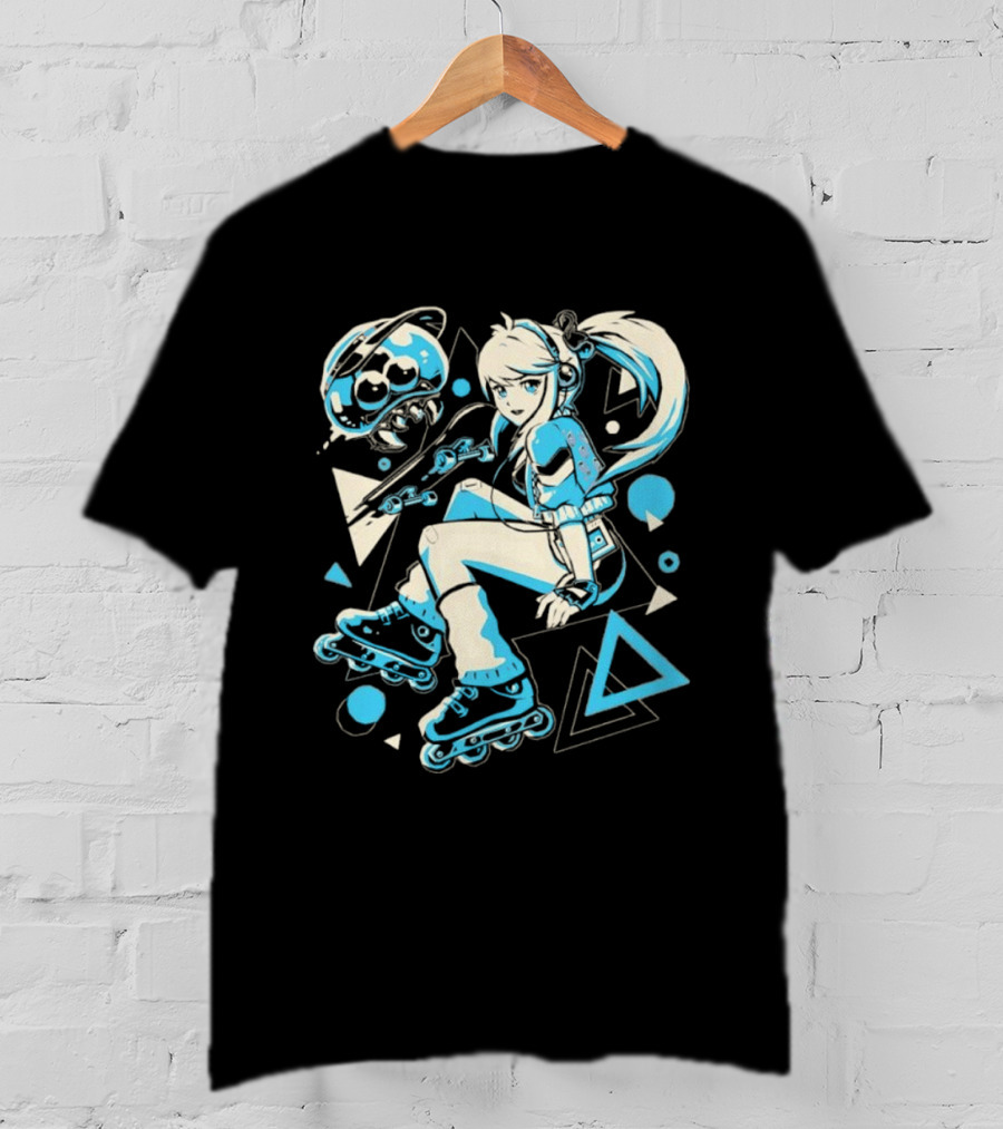 Samus Aran Metroid Rollerblades Skateboard Retro Gaming T-Shirt