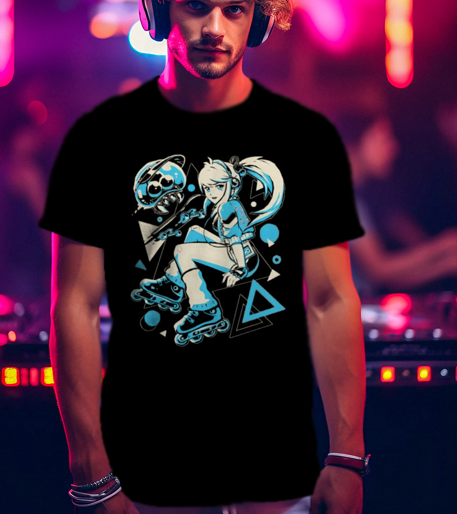 Samus Aran Metroid Rollerblades Skateboard Retro Gaming T-Shirt