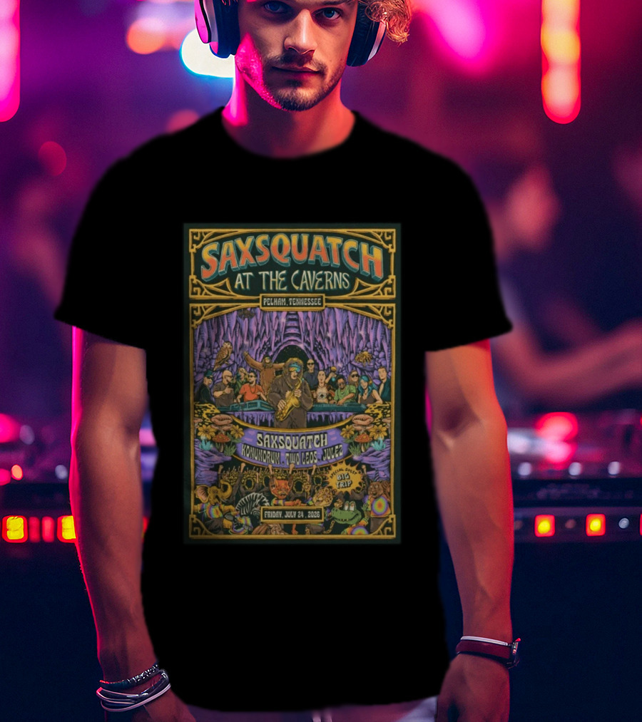 Saxsquatch At The Caverns Pelham Tennessee July 24 2026 Konundrum Two Egos Julez T-Shirt