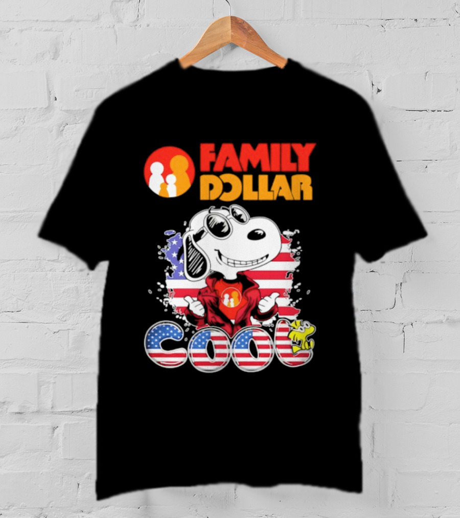 Family Dollar Snoopy I Love Cool Woodstock American Flag T-Shirt