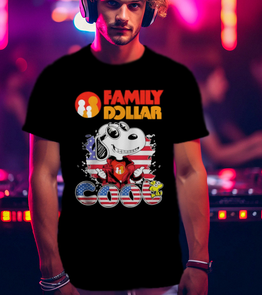 Family Dollar Snoopy I Love Cool Woodstock American Flag T-Shirt