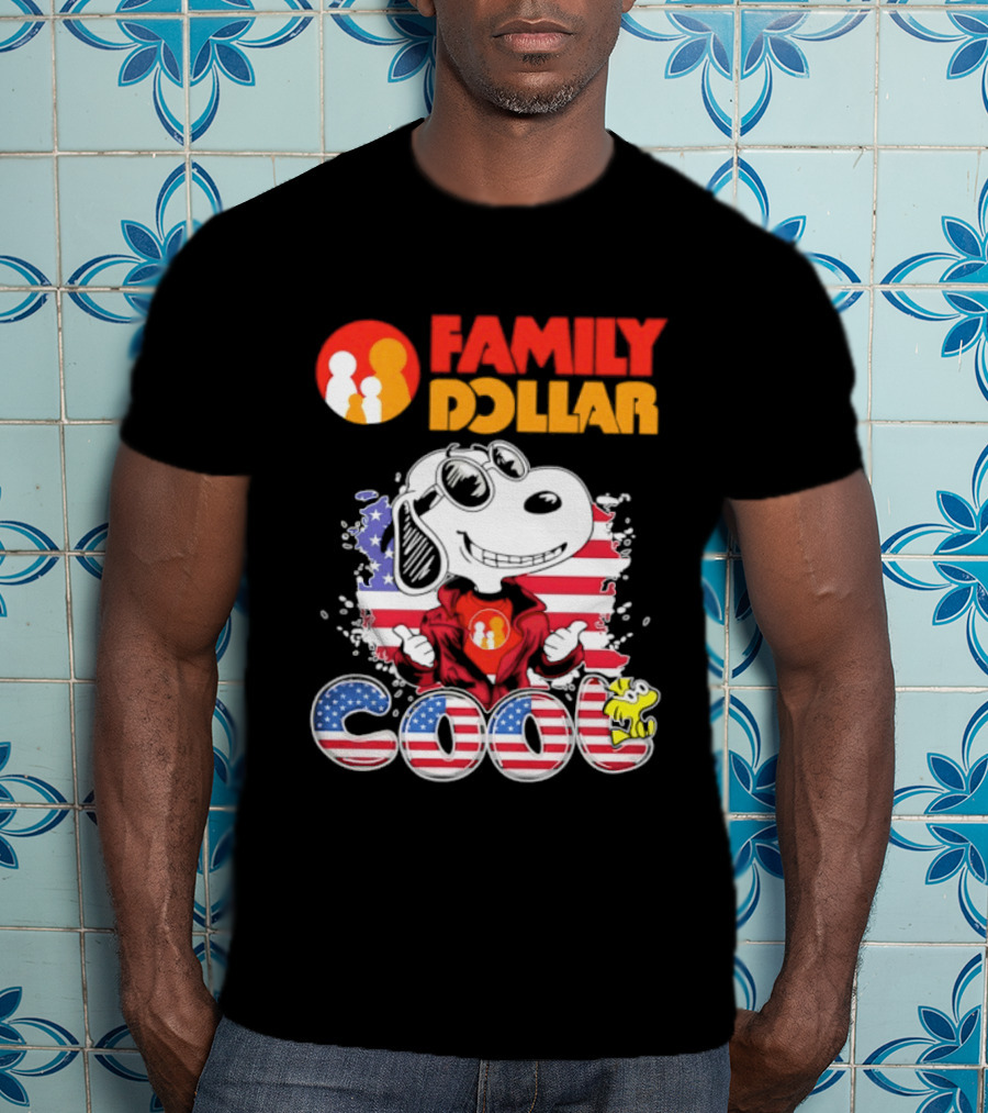 Family Dollar Snoopy I Love Cool Woodstock American Flag T-Shirt