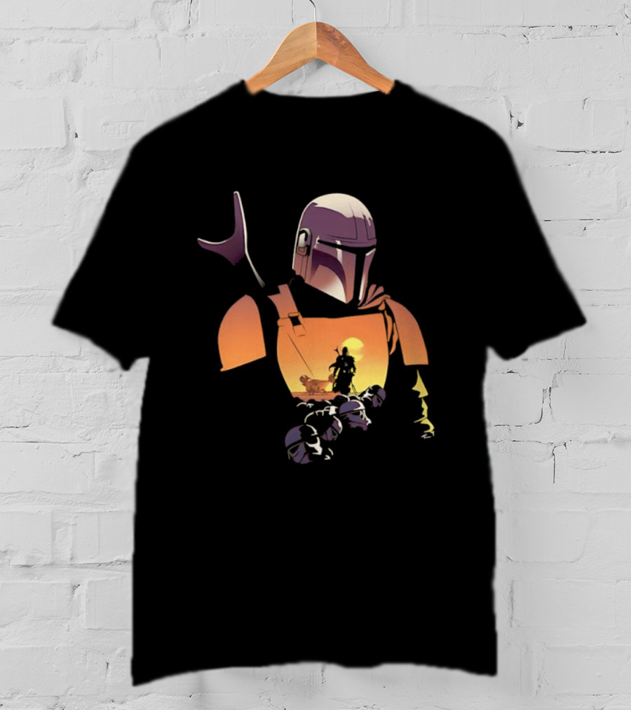 The Mandalorian Grogu Star Wars Journey Silhouette In Armor Scene T-Shirt