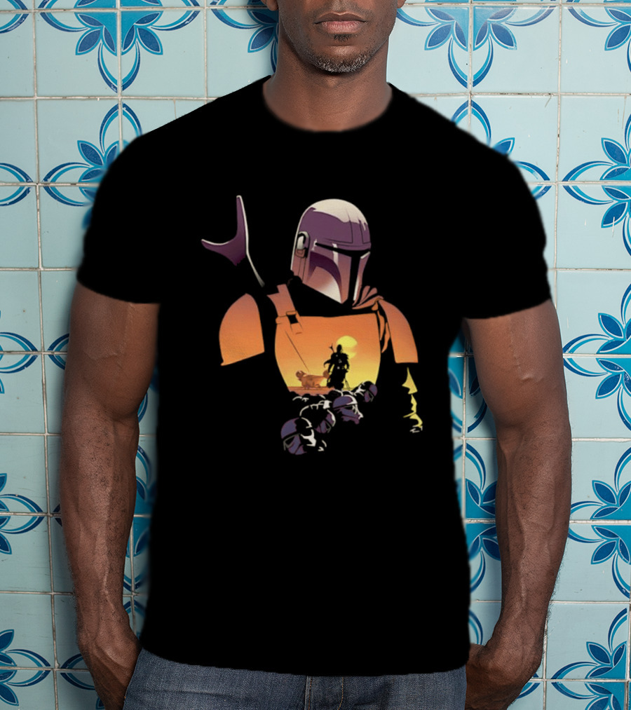 The Mandalorian Grogu Star Wars Journey Silhouette In Armor Scene T-Shirt