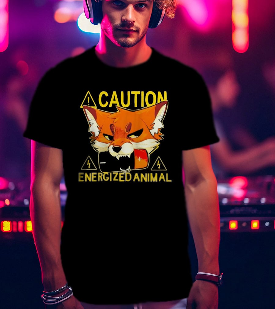 Caution Energized Animal Fox Battery Warning T-Shirt