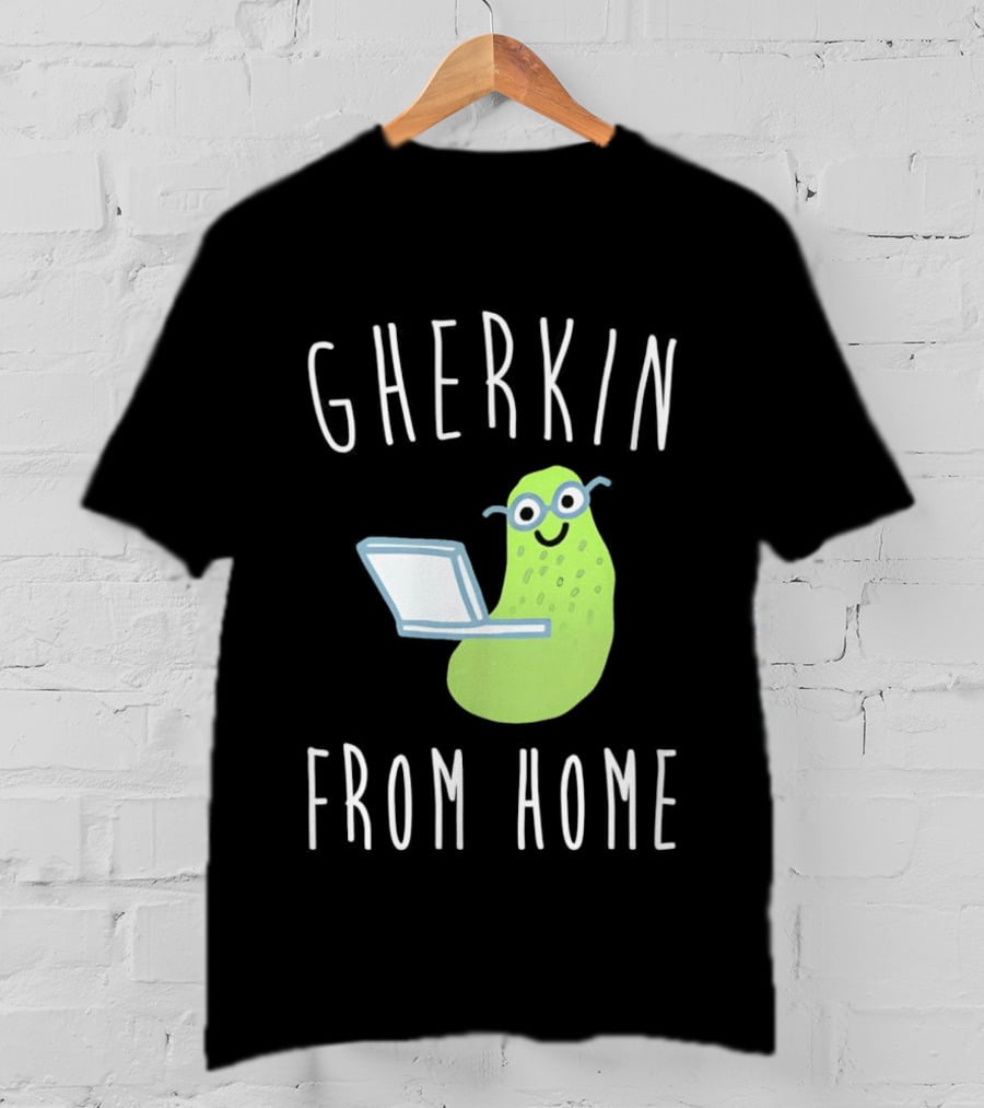 Gherkin From Home Cute Pickle With Laptop T-Shirt