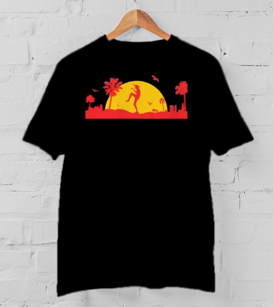 Cobra Kai Crane Kick Sunset Scene With Palm Trees And Birds T-Shirt