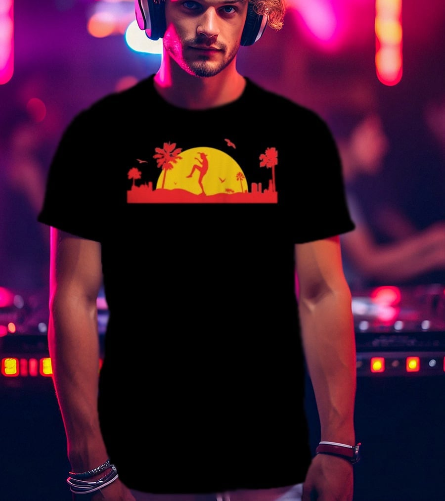 Cobra Kai Crane Kick Sunset Scene With Palm Trees And Birds T-Shirt