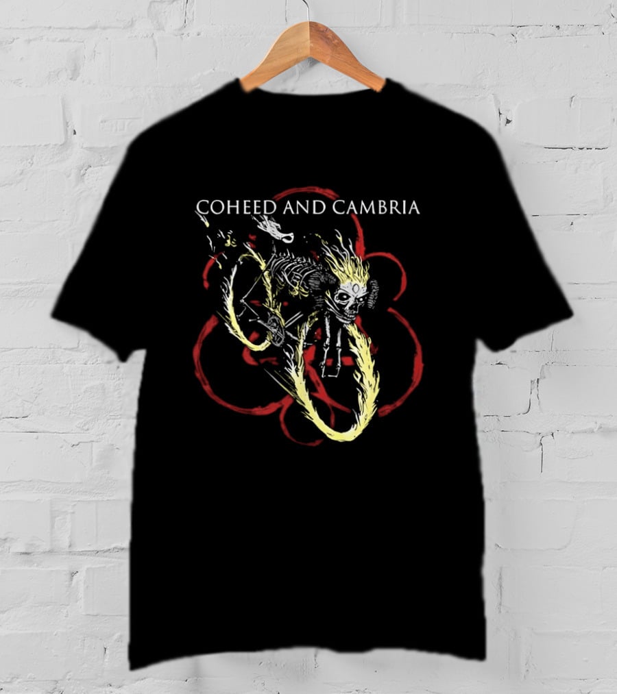 Coheed And Cambria Skeleton With Flame Hair Red Circle T-Shirt