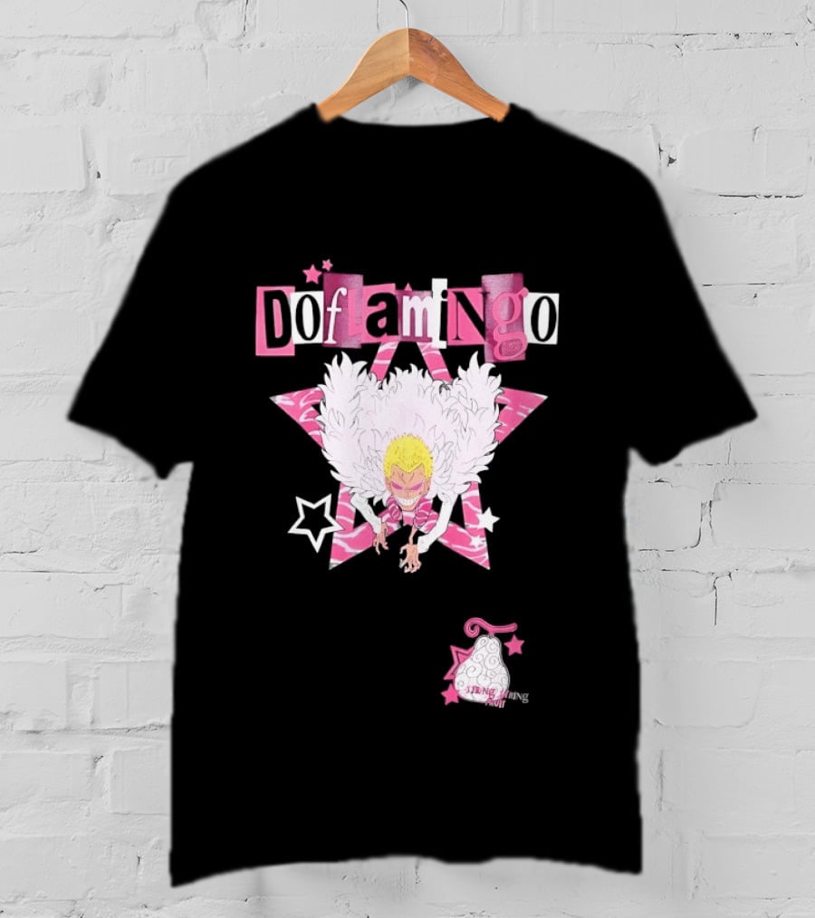 Doflamingo One Piece Pink Star Feathered Cape Anime T-Shirt