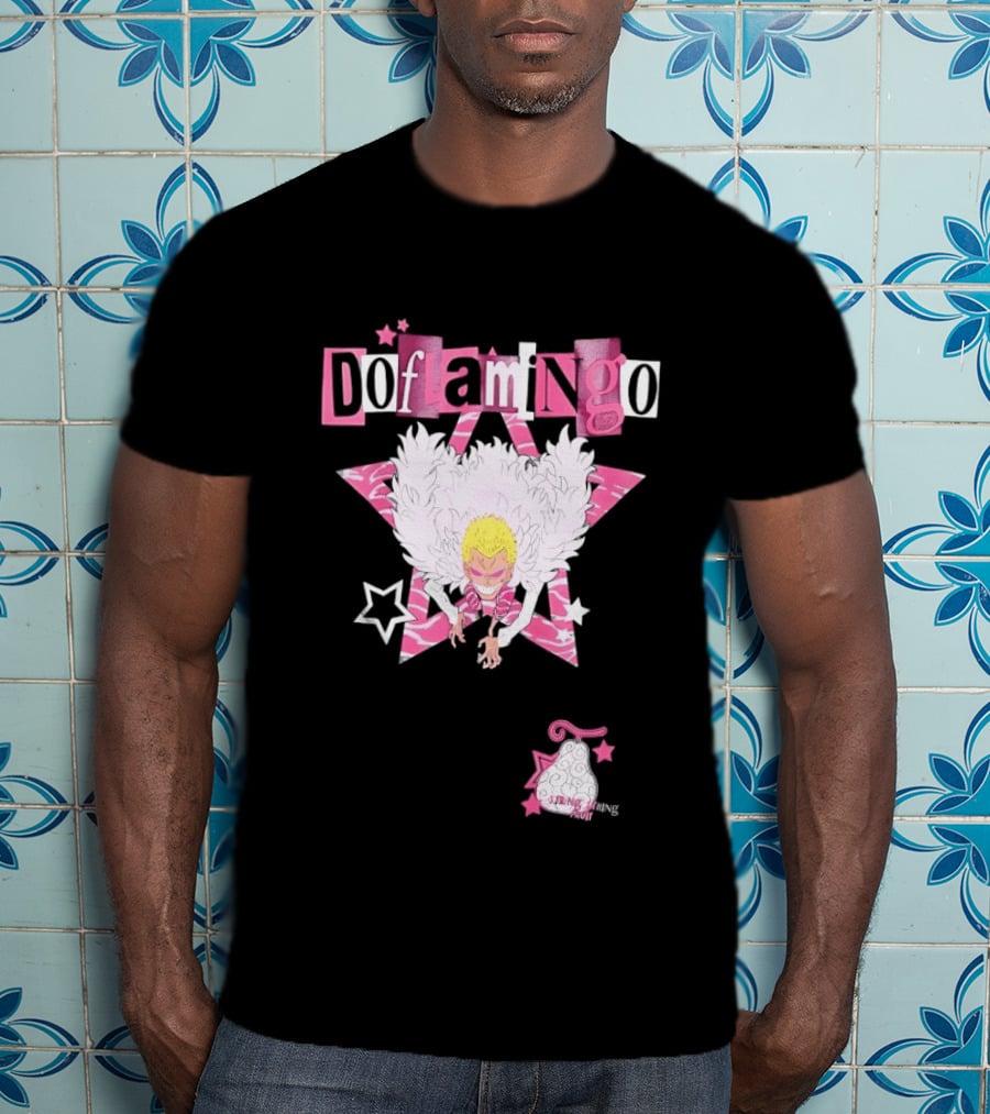 Doflamingo One Piece Pink Star Feathered Cape Anime T-Shirt