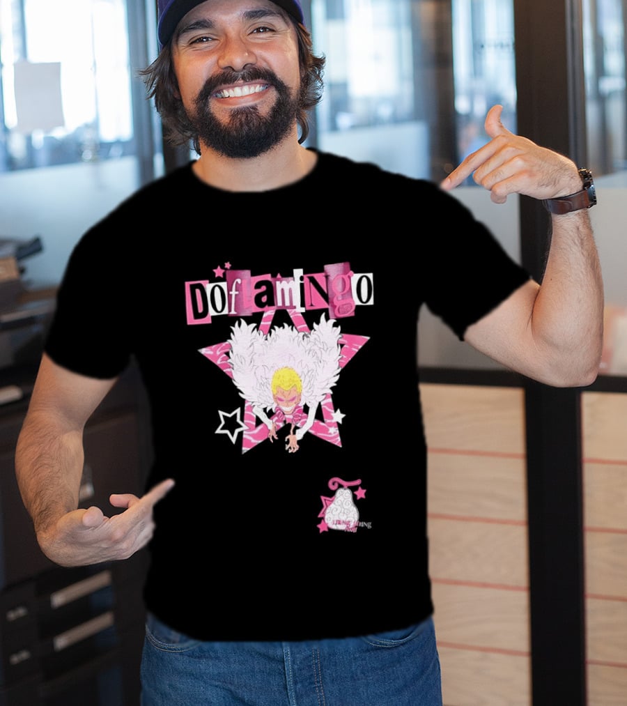 Doflamingo One Piece Pink Star Feathered Cape Anime T-Shirt
