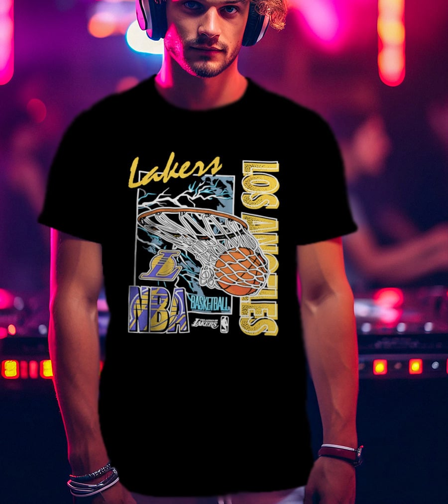 Lakers Los Angeles NBA Basketball Hoops Classic Team Yellow And Blue T-Shirt