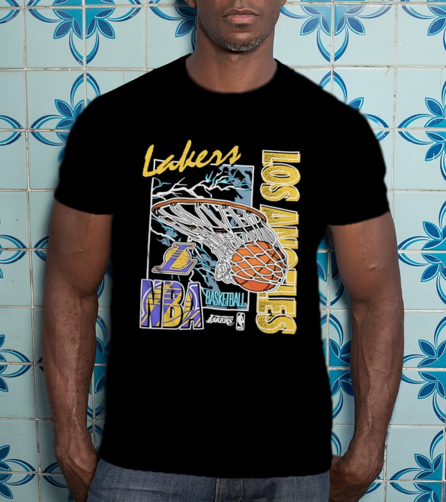 Lakers Los Angeles NBA Basketball Hoops Classic Team Yellow And Blue T-Shirt