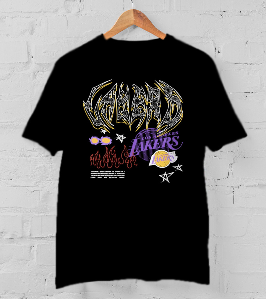 Los Angeles Lakers Unstoppable Spirit Essence Resilient Energy Dynamic Flames Stars Purple Vibes T-Shirt