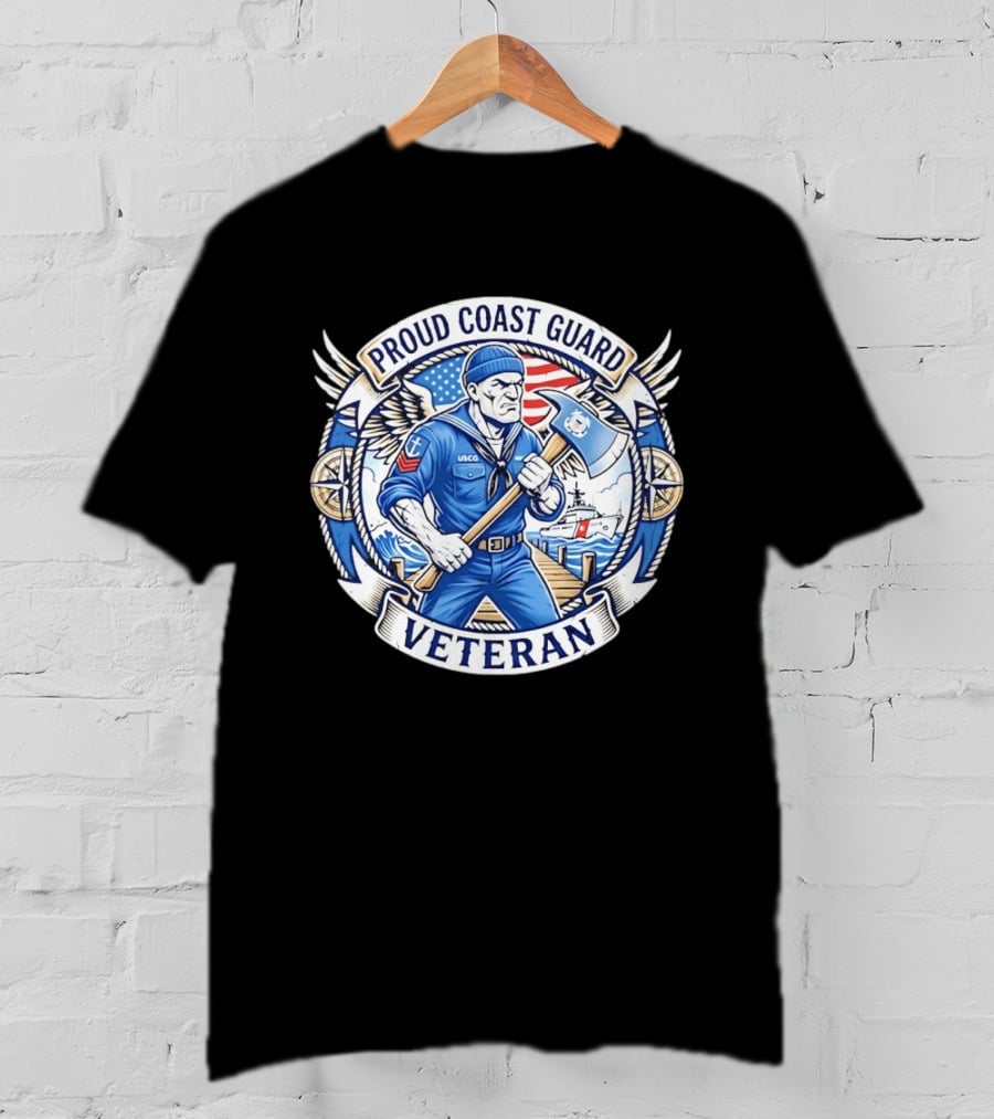 Proud Coast Guard Veteran USCG Military Sailor With Axe And American Flag T-Shirt