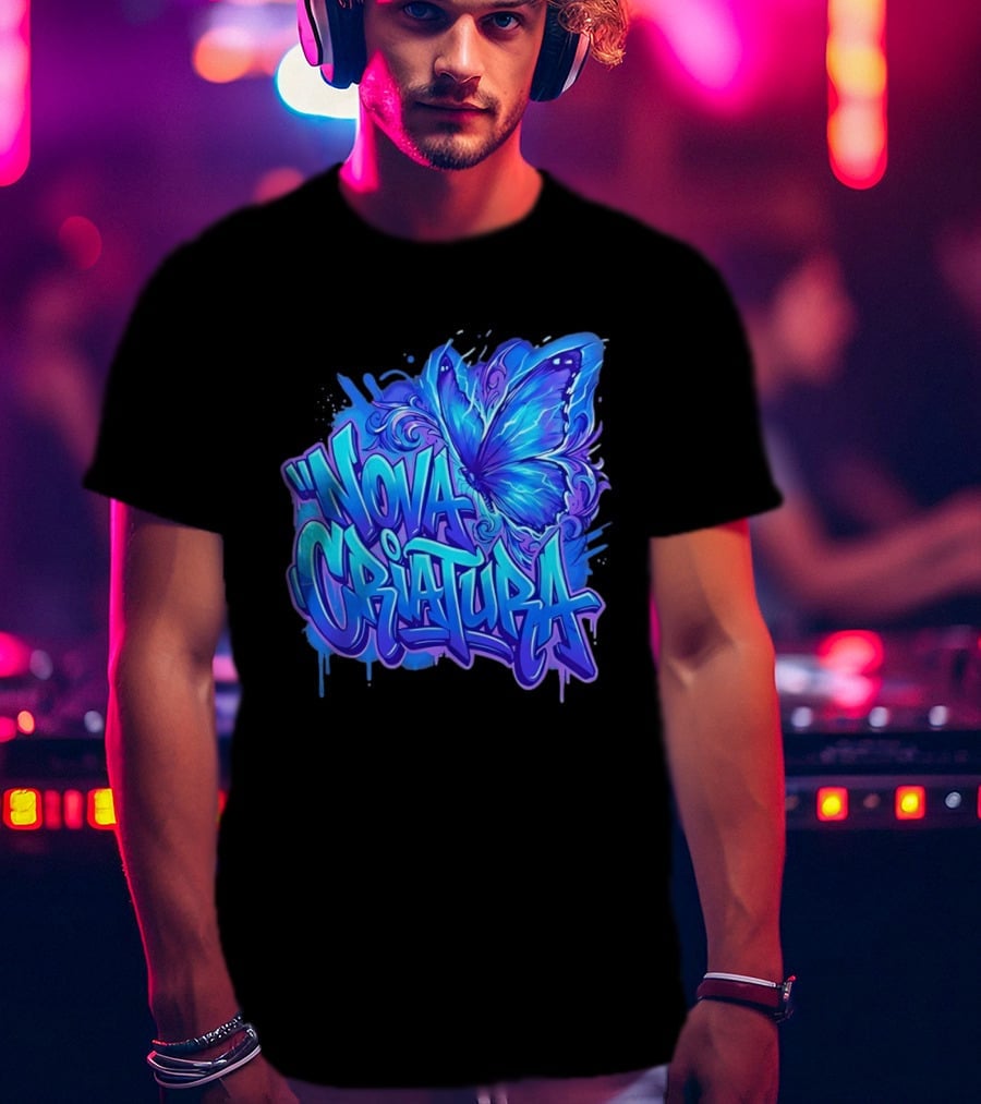 Nova Criatura Butterfly Electric Blue Street Art Aesthetic T-Shirt
