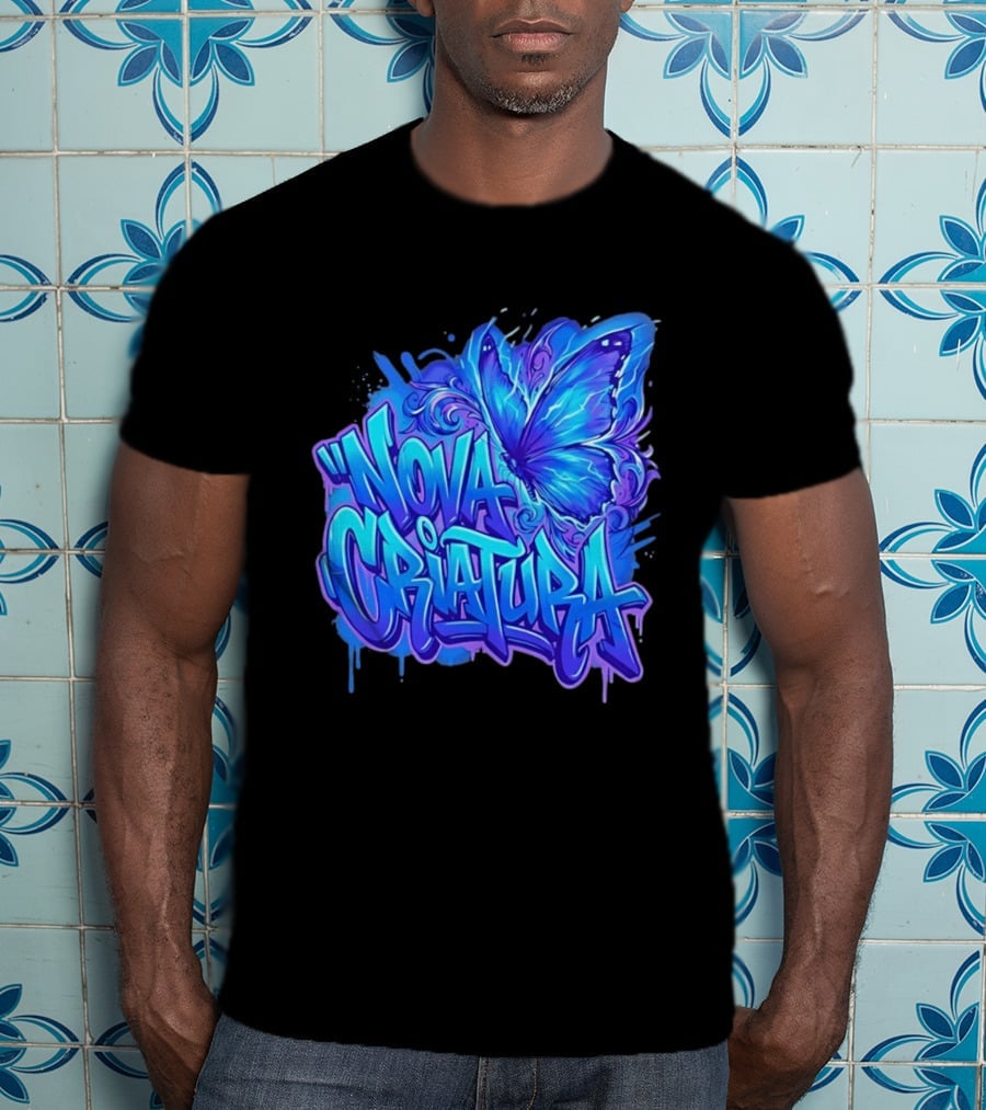 Nova Criatura Butterfly Electric Blue Street Art Aesthetic T-Shirt